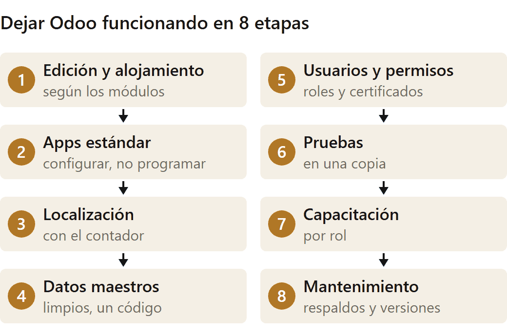 Odoo en Argentina y en Chile: las 8 etapas para dejarlo funcionando, de la edición y el alojamiento al mantenimiento